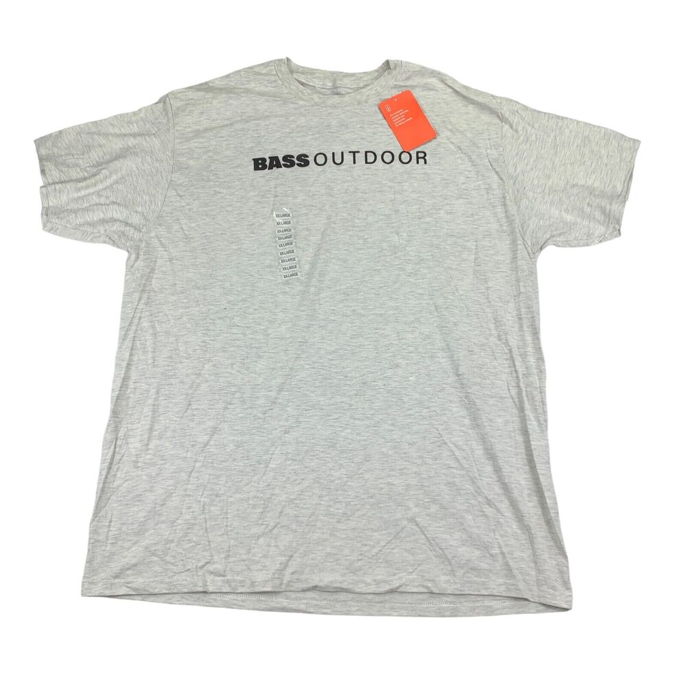 Bass Outdoor Mens Lined Logo Short Sleeve T-Shirt Heathered Oatmeal Gray 2XL